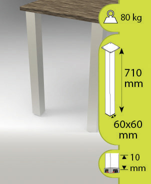 Pied carré pour table haute 60x60 mm H. 710 mm - Handix - Brico Dépôt