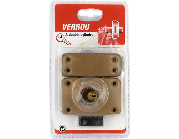 Verrou à double cylindre en acier marron 23 x 45 mm - Brico Dépôt