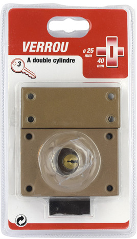 Verrou à double cylindre en acier marron - 23 x 40 mm - Brico Dépôt