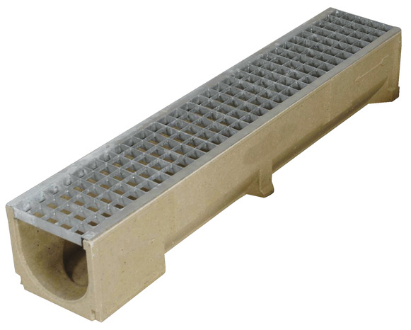 Caniveau en béton polyester (caniveau) et acier galvanisé (grille caillebotis) 1000x150x170 mm - Brico Dépôt