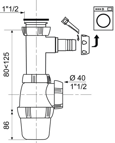 Siphon d'évier avec prise machine à laver hauteur réglable - 131 à 176 mm Ø sortie 40 mm - Wirquin - Brico Dépôt