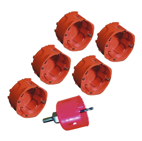 Lot de 5 boîtes cloison sèche, Ø 67 mm Prof. 40 mm et une scie cloche de même dimension - Capri - Brico Dépôt