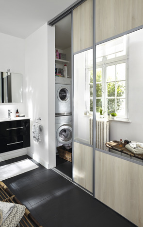 Porte de placard coulissante H. 247,5 x L. 92,2 cm - chêne nordique/miroir - Form - Brico Dépôt